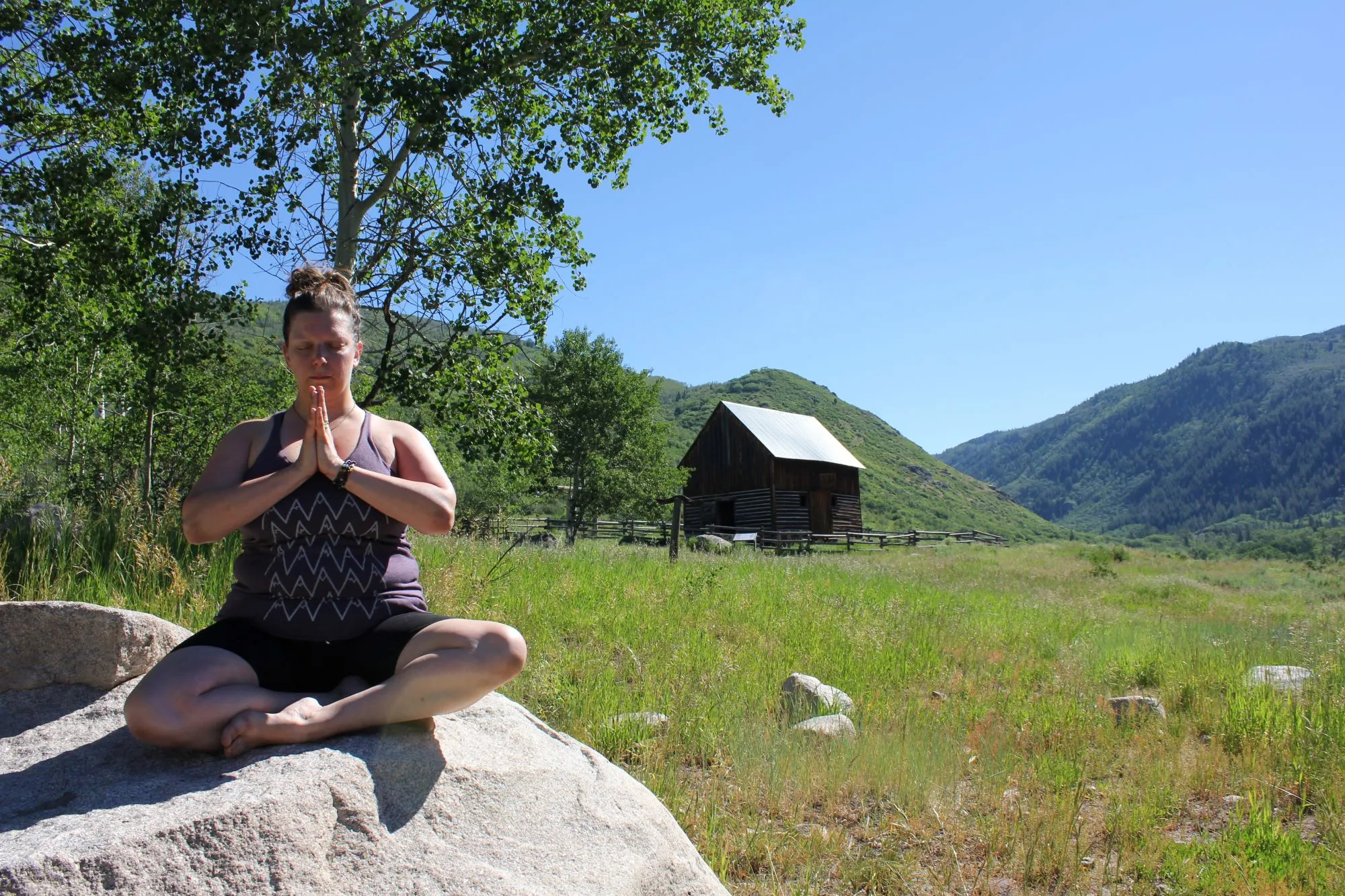 Erin in Steamboat doing yoga